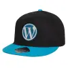 Child's Flat Snapback Hat, Black/Blue (100% COTTON, CHILD, UNISEX, ONE SIZE)