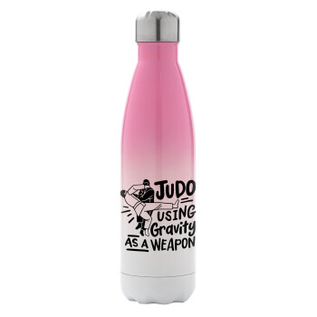Judo using gravity as a weapon, Metal mug thermos Pink/White (Stainless steel), double wall, 500ml