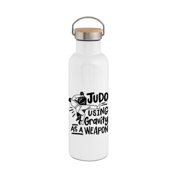 Judo using gravity as a weapon, Stainless steel White with wooden lid (bamboo), double wall, 750ml