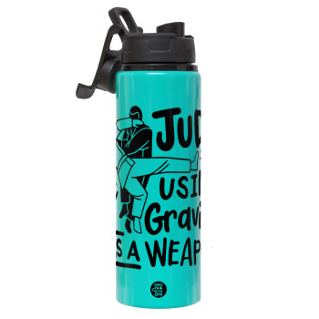 Judo using gravity as a weapon, Metallic water bottle with safety lid, 850ml aluminum