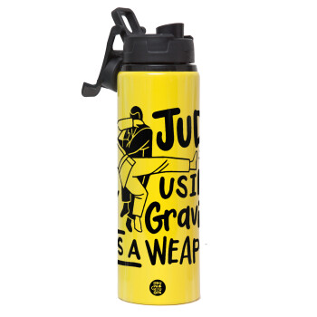 Judo using gravity as a weapon, Metallic water bottle with safety lid, 850ml aluminum
