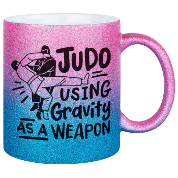 Judo using gravity as a weapon, Κούπα Χρυσή/Μπλε Glitter, κεραμική, 330ml