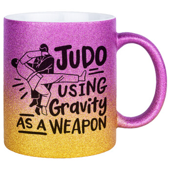 Judo using gravity as a weapon, Κούπα Χρυσή/Ροζ Glitter, κεραμική, 330ml