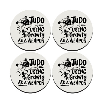 Judo using gravity as a weapon, SET of 4 round wooden coasters (9cm)