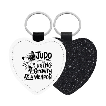 Judo using gravity as a weapon, Μπρελόκ PU δερμάτινο glitter καρδιά ΜΑΥΡΟ