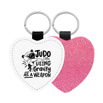 Judo using gravity as a weapon, Μπρελόκ PU δερμάτινο glitter καρδιά ΡΟΖ
