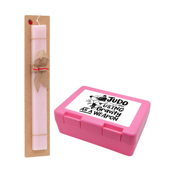 Judo using gravity as a weapon, Easter Set, children's snack container PINK & scented flat Easter candle (30cm) (PINK)