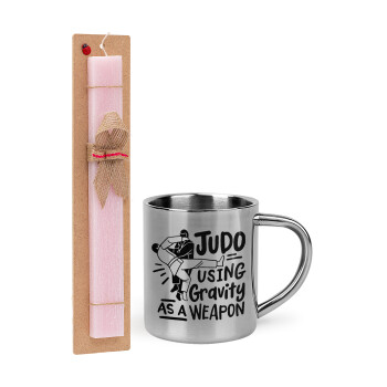 Judo using gravity as a weapon, Easter Set, metallic thermal cup (300ml) & aromatic flat Easter candle (30cm) (PINK)