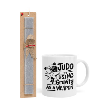 Judo using gravity as a weapon, Πασχαλινή Λαμπάδα με Κούπα κεραμική (330ml) & κερί αρωματικό πλακέ (30cm) (ΓΚΡΙ)