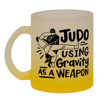 Judo using gravity as a weapon, Κούπα γυάλινη δίχρωμη με βάση το κίτρινο ματ, 330ml