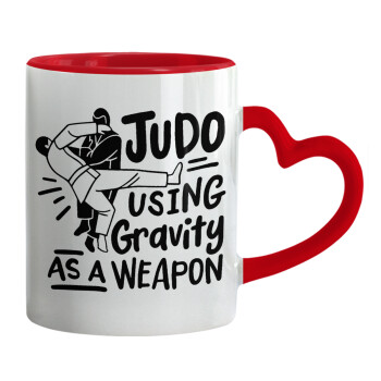 Judo using gravity as a weapon, Mug heart red handle, ceramic, 330ml