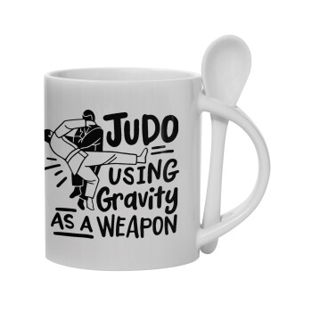 Judo using gravity as a weapon, Ceramic coffee mug with Spoon, 330ml (1pcs)