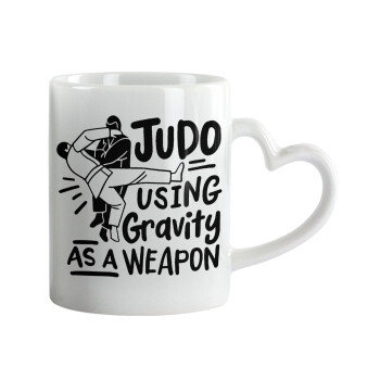 Judo using gravity as a weapon, Mug heart handle, ceramic, 330ml