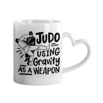 Judo using gravity as a weapon, Κούπα καρδιά χερούλι λευκή, κεραμική, 330ml