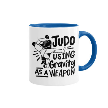 Judo using gravity as a weapon, Mug colored blue, ceramic, 330ml