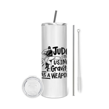 Judo using gravity as a weapon, Eco friendly stainless steel tumbler 600ml, with metal straw & cleaning brush