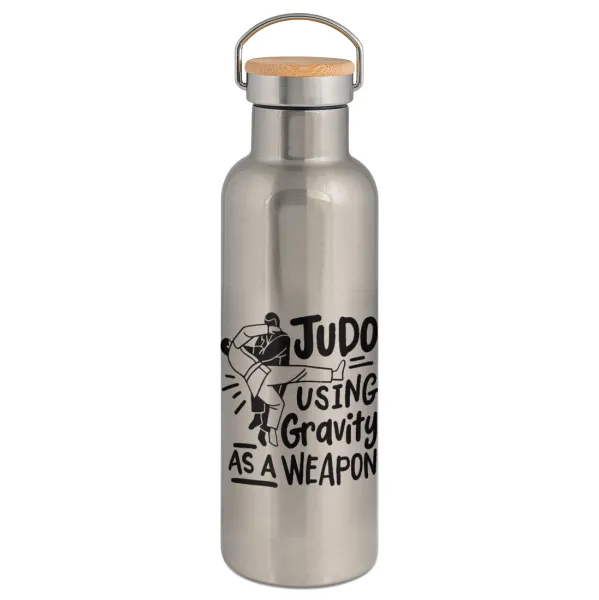 Judo using gravity as a weapon — Μεταλλικό παγούρι θερμός (Stainless steel) Ασημένιο με ξύλινο καπακι (bamboo), διπλού τοιχώματος, 750ml