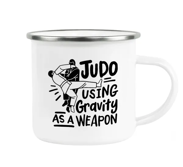 Judo using gravity as a weapon — Metallic enamel cup white 360ml