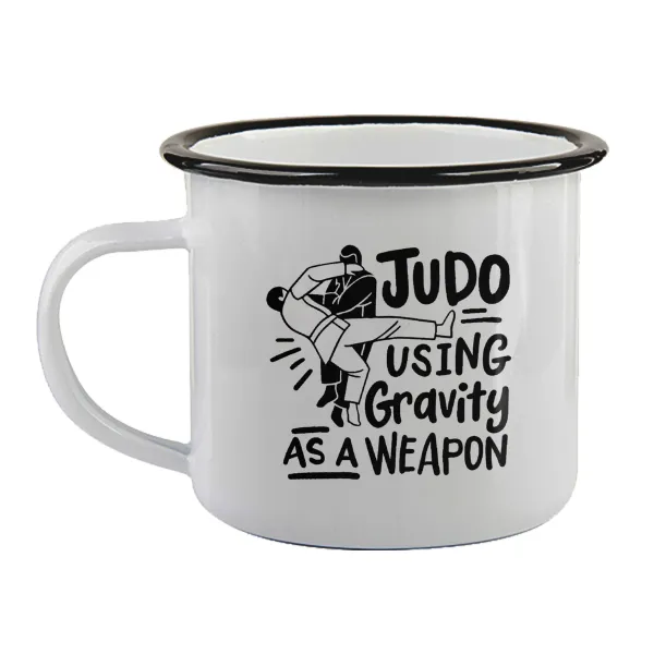 Judo using gravity as a weapon — Enamel mug with black rim, 360ml