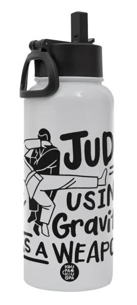 Judo using gravity as a weapon — Metal mug thermo White with Straw and Spout Lid (Stainless steel), double wall, 950ml
