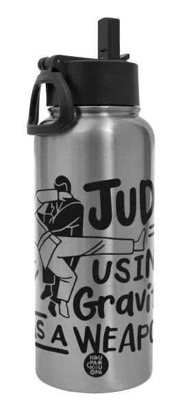 Judo using gravity as a weapon — Metal mug thermo Silver with Straw and Spout Lid (Stainless steel), double wall, 950ml
