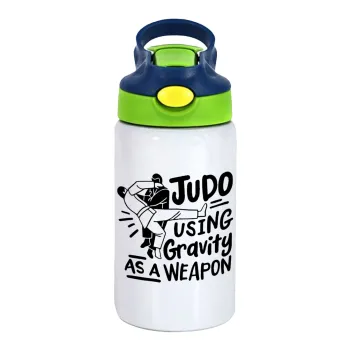 Judo using gravity as a weapon, Children's hot water bottle, stainless steel, with safety straw, green, blue (350ml)