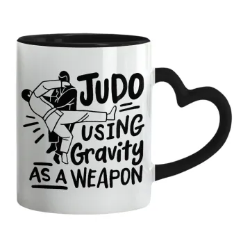Judo using gravity as a weapon, Κούπα καρδιά χερούλι μαύρη, κεραμική, 330ml