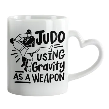 Judo using gravity as a weapon, Κούπα καρδιά χερούλι λευκή, κεραμική, 330ml