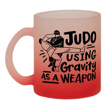 Judo using gravity as a weapon, Κούπα γυάλινη δίχρωμη με βάση το κόκκινο ματ, 330ml