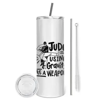 Judo using gravity as a weapon, Tumbler stainless steel 600ml, with metal straw & cleaning brush