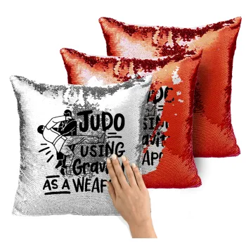 Judo using gravity as a weapon, Μαξιλάρι καναπέ Μαγικό Κόκκινο με πούλιες 40x40cm περιέχεται το γέμισμα