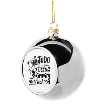 Judo using gravity as a weapon, Silver 8cm Christmas tree ball ornament