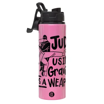 Judo using gravity as a weapon, Metallic water bottle with safety lid, 850ml aluminum