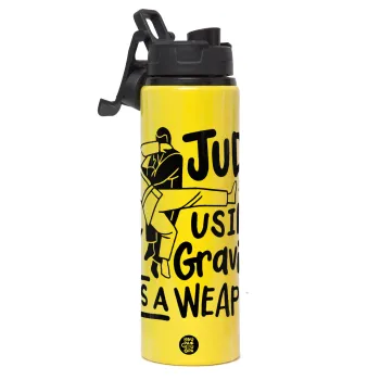 Judo using gravity as a weapon, Metallic water bottle with safety lid, 850ml aluminum