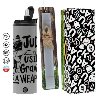 Judo using gravity as a weapon, Easter candle with Grey Tumbler Thermo 600ml & aromatic flat candle (30cm) (GREY)