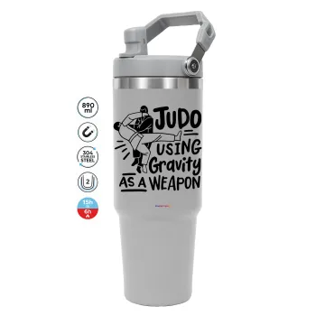 Judo using gravity as a weapon, ΓΚΡΙ χρώματος Θερμός Ανοξείδωτο 890ml (30oz) με χερούλι