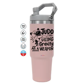 Judo using gravity as a weapon, Pink color, 890ml (30oz) stainless Steel Tumbler with Handle