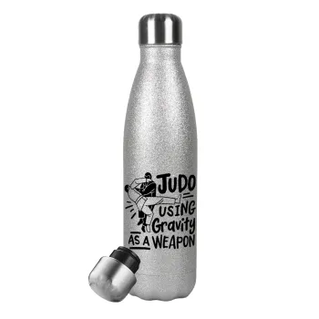 Judo using gravity as a weapon, Metallic Glitter Silver Thermos Flask (Stainless steel), double-walled, 500ml