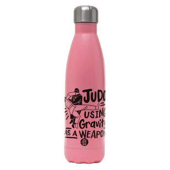 Judo using gravity as a weapon, Metal mug thermos Pink Mat (Stainless steel), double wall, 500ml
