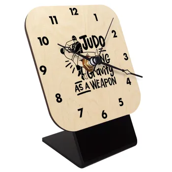 Judo using gravity as a weapon, Quartz Table clock in natural wood (10cm)