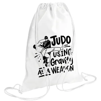 Judo using gravity as a weapon, Backpack pouch GYMBAG white (28x40cm)