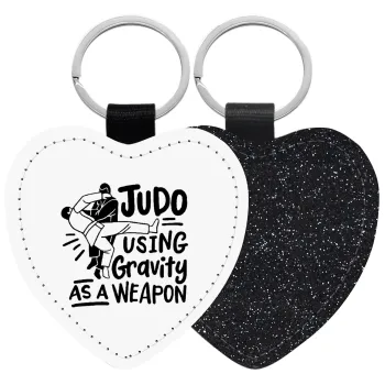 Judo using gravity as a weapon, Μπρελόκ PU δερμάτινο glitter καρδιά ΜΑΥΡΟ