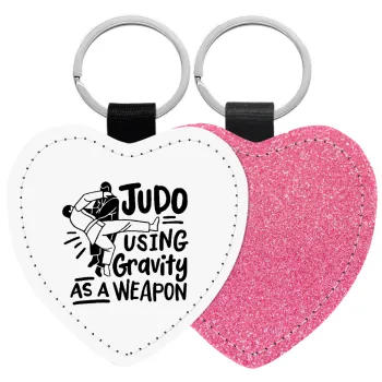 Judo using gravity as a weapon, Μπρελόκ PU δερμάτινο glitter καρδιά ΡΟΖ