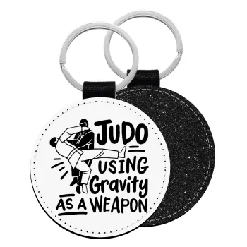 Judo using gravity as a weapon, Μπρελόκ Δερματίνη, στρογγυλό ΜΑΥΡΟ (5cm)