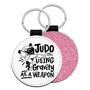 Judo using gravity as a weapon, Μπρελόκ Δερματίνη, στρογγυλό ΡΟΖ (5cm)