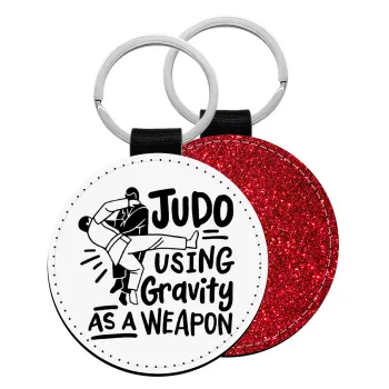 Judo using gravity as a weapon, Μπρελόκ Δερματίνη, στρογγυλό ΚΟΚΚΙΝΟ (5cm)