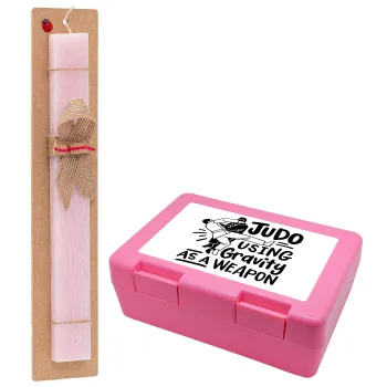 Judo using gravity as a weapon, Πασχαλινή Λαμπάδα με παιδικό δοχείο κολατσιού ΡΟΖ & κερί αρωματικό πλακέ (30cm) (ΡΟΖ)