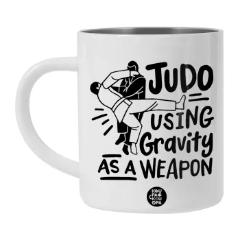 Judo using gravity as a weapon, Λευκή Ανοξείδωτη Μεταλλική Κούπα 450ml - Διπλού Τοιχώματος 