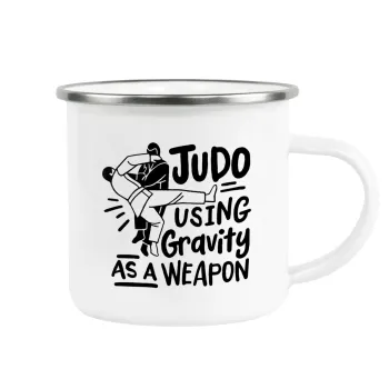 Judo using gravity as a weapon, Metallic enamel cup white 360ml