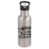 Water bottle Silver with straw, stainless steel 600ml